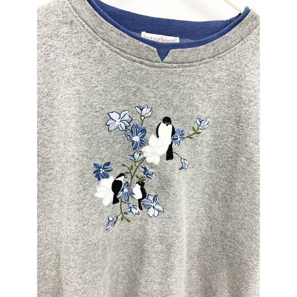 Grannycore Petites Crewneck Pullover Sweatshirt with Birds Embroidery Sz PL - Picture 1 of 5